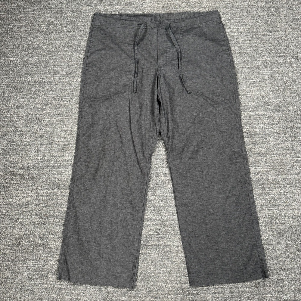PrAna Vaha Pants Mens Large Gray Drawstring Yoga Lounge Hemp Cut Off 28 Inseam